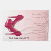 ピンクモダングリッタードリップ&ハイヒール キッチンタオル (横)