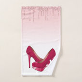 ピンクモダングリッタードリップ&ハイヒール バスタオルセット (ハンドタオル)