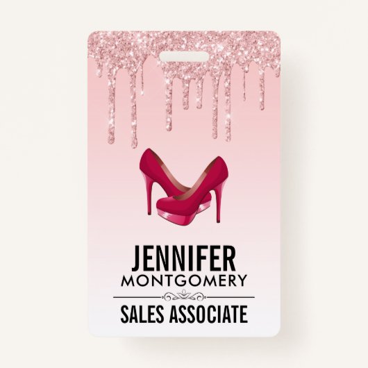 ピンクモダングリッタードリップ&ハイヒール バッジ (正面)