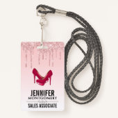 ピンクモダングリッタードリップ&ハイヒール バッジ (正面ランヤード)
