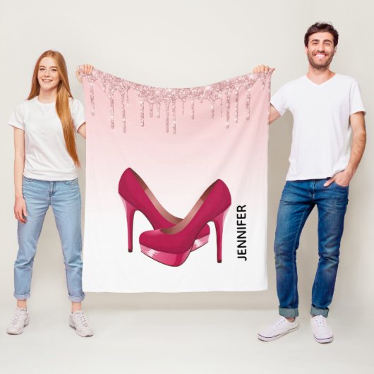 ピンクモダングリッタードリップ&ハイヒール フリースブランケット (インサイチュ)