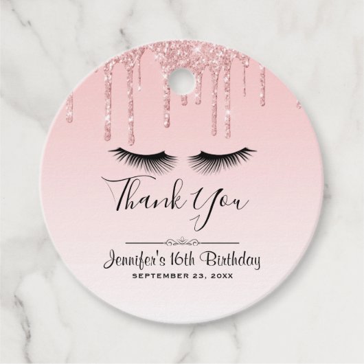 ピンクモダングリッタードリップ&ブラックまつげ フェイバータグ (正面)