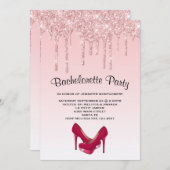 ピンクモダングリッターハイヒールバチェロレッテ 招待状 (正面/裏面)