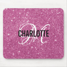 ピンクモダングリッターモノグラム名マウスパッド