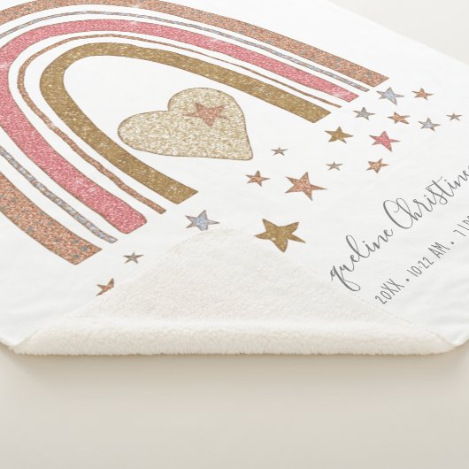 ピンクモダングリッターレインボー誕生統計ガールベビー シェルパブランケット (3/4)