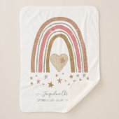 ピンクモダングリッターレインボー誕生統計ガールベビー シェルパブランケット (正面)