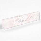 ピンクモダングリッター大理石 デスクネームプレート