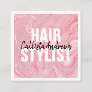 ピンクモダングリッター液体大理石ヘアスタイリスト スクエア名刺