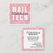 ピンクモダングリッター液体大理石爪、 ネイル技術 スクエア名刺 (正面/裏面)
