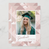 ピンクモダングリッター脚本女子写真卒業 案内状 (正面/裏面)