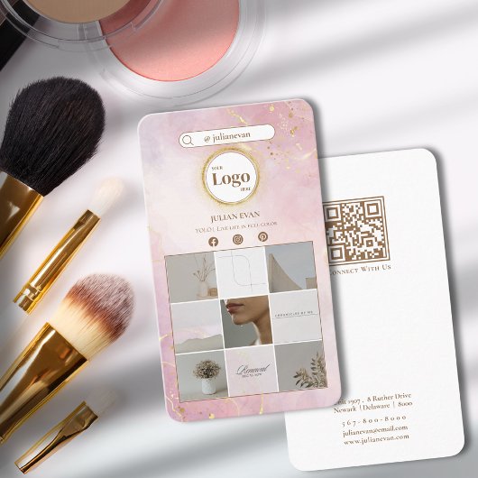 ピンクモダングリッター金ゴールドInstagramフォトコラージュ 名刺
