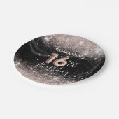 ピンクモダングリッター&ブラック16誕生日 ペーパープレート (アングル)