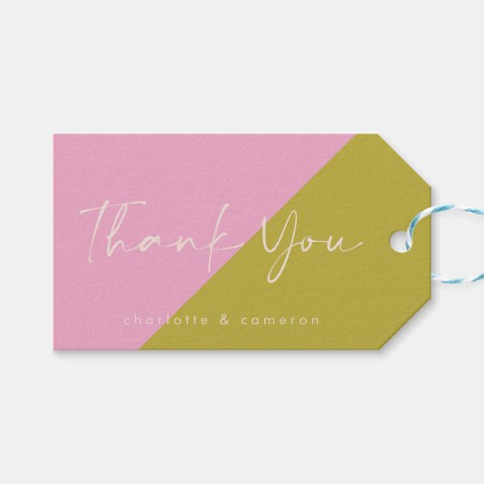 ピンクモダングリーンカラーブロックカスタムありがとう ギフトタグ (正面(横))