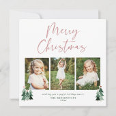 ピンクモダングリーンクリスマスホリデー3写真 シーズンカード (正面)