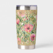 ピンクモダングリーンフローラシック金ゴールドグリッターエレガント 保温保冷タンブラー (正面)