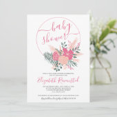 ピンクモダングリーンフローラブーケフォントベビーシャワー 招待状 (スタンド正面)
