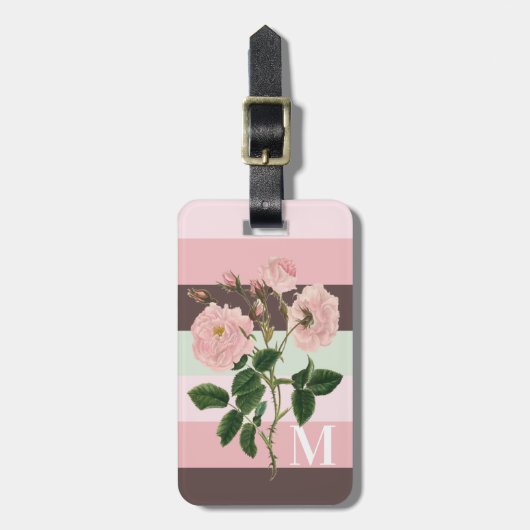 ピンクモダングリーンブラウンフローラモノグラム ラゲッジタグ (正面縦)