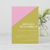 ピンクモダングリーン幾何学オールインワン結婚ズ 招待状 (スタンド正面)