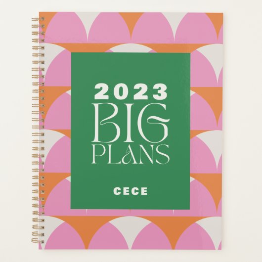 ピンクモダングリーン幾何学ビッグプラン プランナー手帳 (正面)