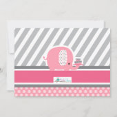 ピンクモダングレイベビーエレファントファースト誕生日フォト 招待状 (裏面)