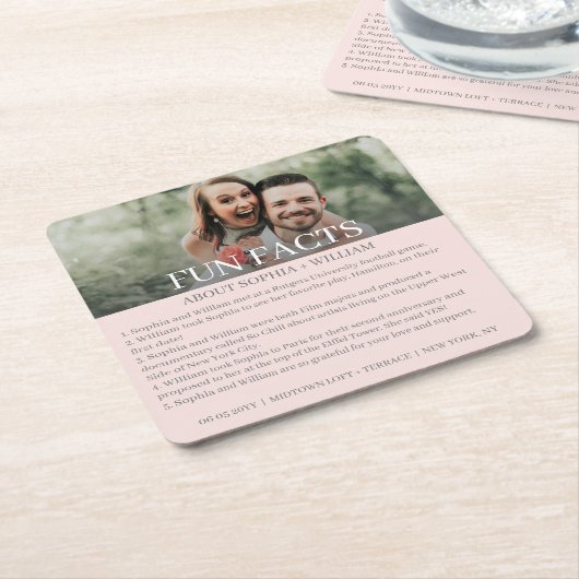 ピンクモダングレイ写真おもしろいファクト結婚ズ スクエアペーパーコースター (アングル)