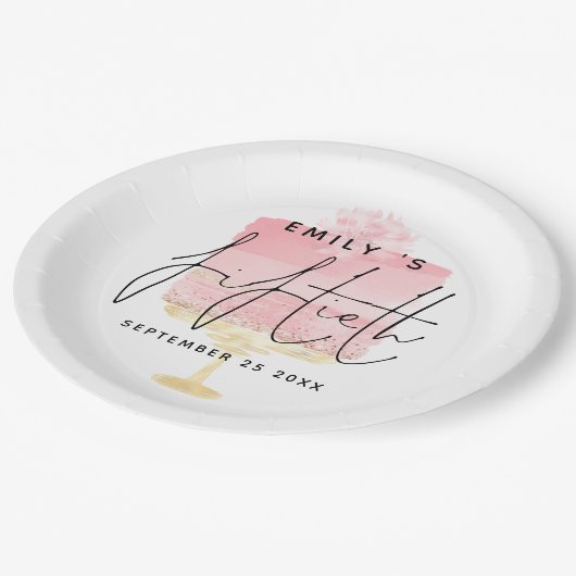 ピンクモダンケーキ台本の名前50th誕生日パーティー ペーパープレート (アングル)