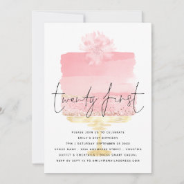 ピンクモダンケーキ台本21歳 招待状