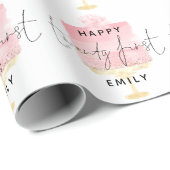 ピンクモダンケーキ柄の名前ハッピー21歳の誕生日 ラッピングペーパー (ロールコーナー)