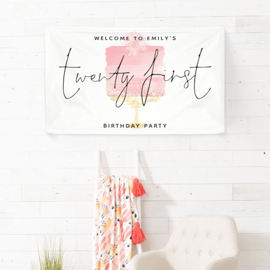 ピンクモダンケーキ歓迎の名前スクリプト21歳の誕生日 横断幕 (インサイチュ)