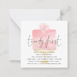 ピンクモダンケーキ21歳の誕生日招待状 ノートカード