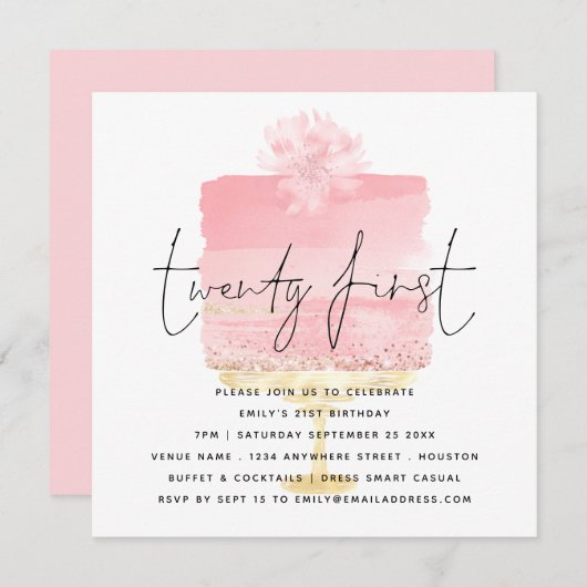 ピンクモダンケーキ21歳の誕生日招待状 ノートカード (正面/裏面)