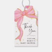 ピンクモダンコケット弓赤ちゃんシャワーガール ギフトタグ (正面)