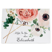 ピンクモダンコーラルフローラ植物学 ラージペーパーバッグ (正面)