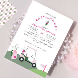 ピンクモダンゴルフベビーシャワー招待 招待状