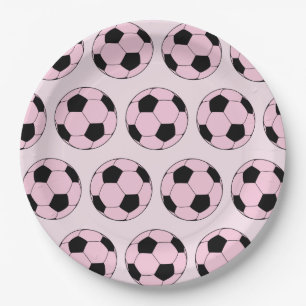 ピンクモダンサッカーボールサッカーパターン ペーパープレート