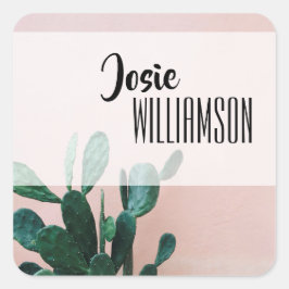 ピンクモダンサボテン スクエアシール