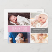 ピンクモダンサンキューベビーガール写真コラージュ 案内ポストカード (正面/裏面)