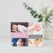 ピンクモダンサンキューベビーガール写真コラージュ 案内ポストカード (スタンド正面)