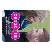 ピンクモダンサークル写真Save the Date Magnet マグネット (横)