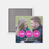 ピンクモダンサークル写真Save the Date Magnet マグネット (正面/裏面)