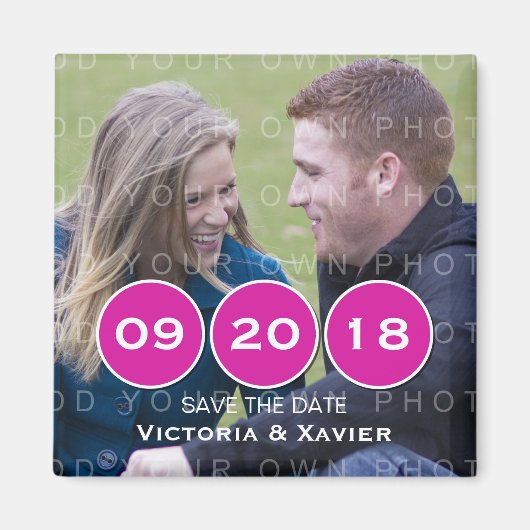 ピンクモダンサークル写真Save the Date Magnet マグネット (正面)