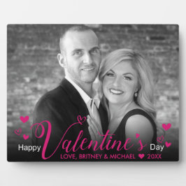 ピンクモダンシックなスクリプトハート白黒写真 フォトプラーク