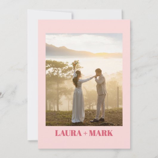 ピンクモダンシックレトロフォト結婚ズ 招待状 (裏面)