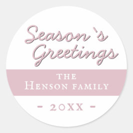 ピンクモダンシーズングリーティングスクリプトホリデー ラウンドシール