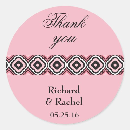 ピンクモダンジオメトリックありがとう ラウンドシール (正面)