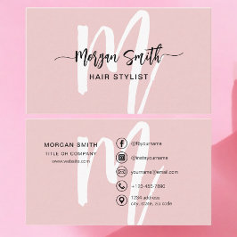 ピンクモダンスクリプガーリートモノグラム名 名刺