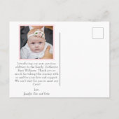 ピンクモダンスクリプトガールベビーガール誕生 案内ポストカード (裏面)