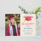 ピンクモダンスクリプトフォト卒業パーティー 招待状 (スタンド正面)