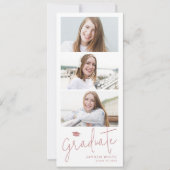 ピンクモダンスクリプト3写真の卒業発表 招待状 (正面)