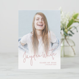 ピンクモダンスクリプト4写真の卒業発表 招待状